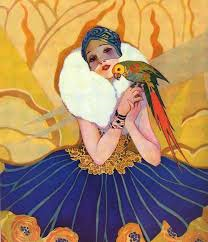 1920s Peoples home journal girl parrot