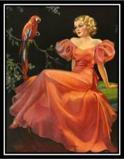 Vintage girl and parrot