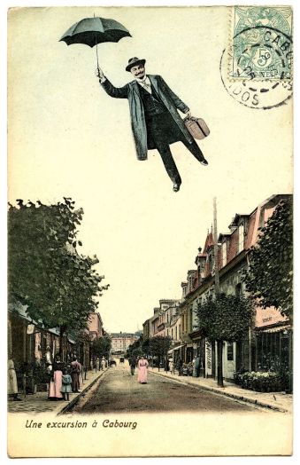 Flying man w umbrella