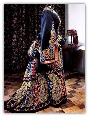 Navy embroidered Victorian gown