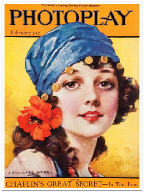 1922_Feb Photoplay girl scarf coins flower