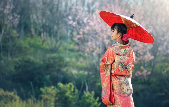 Asian girl kimono red Pixabay free