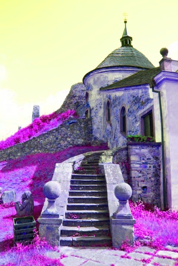 Purple Stone chapel ruin stairs Pixabay