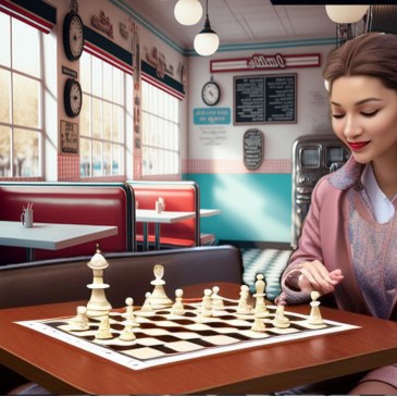 Mary Sue playing chess in diner Image collage by Teagan