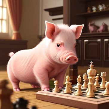 1 pig playing chess
